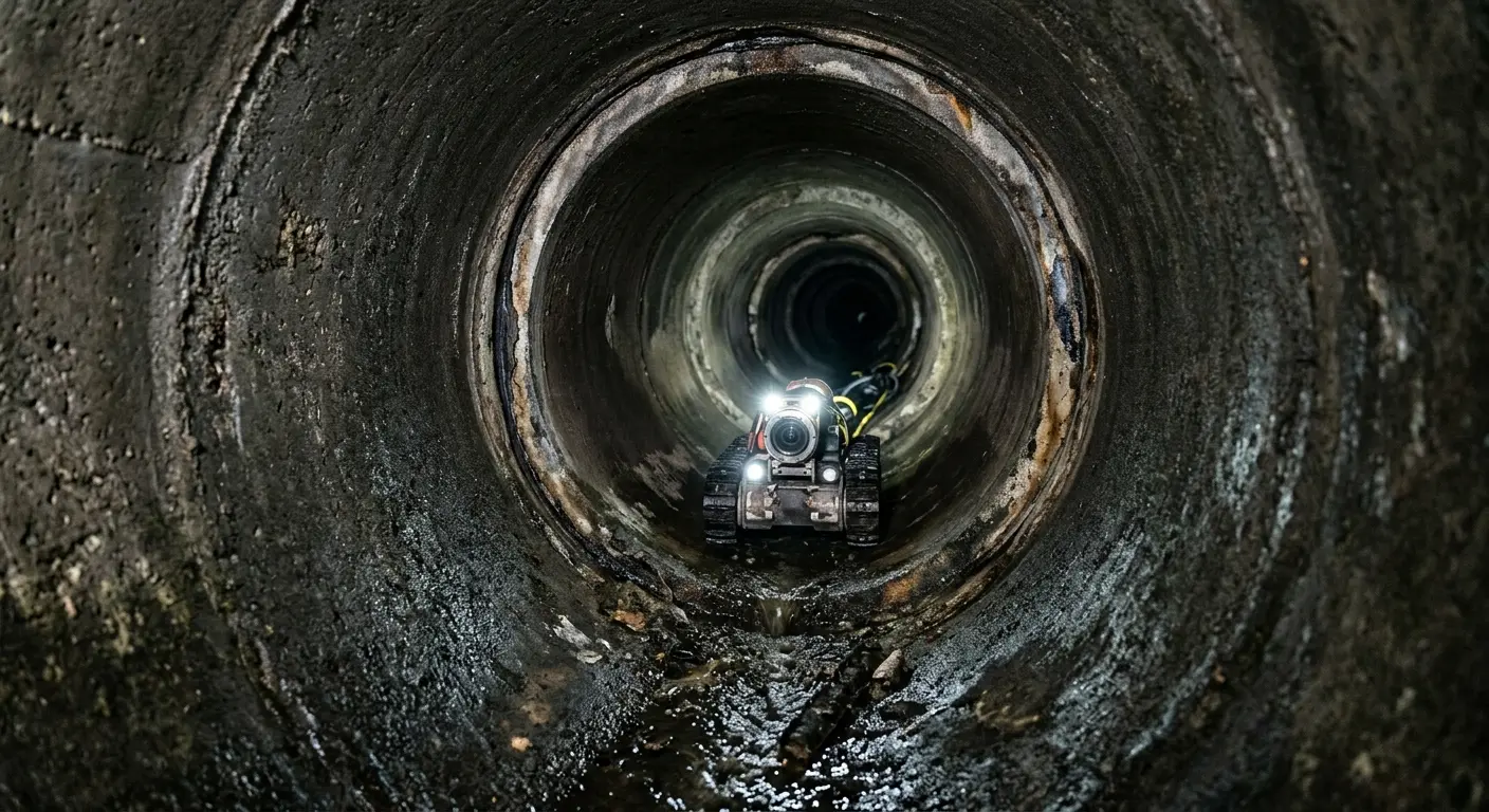 Robotic sewer camera inspecting pipe interior for Sewer Line Cleaning in Lynn